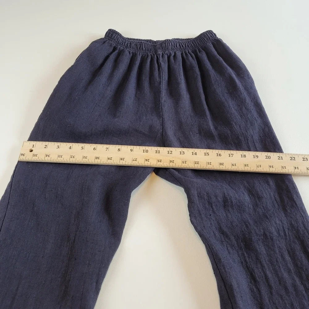 Garson Linen Pant Suit Set Size XS Blue and Cream Elastic Waist Button Top VTG - Picture 6 of 13